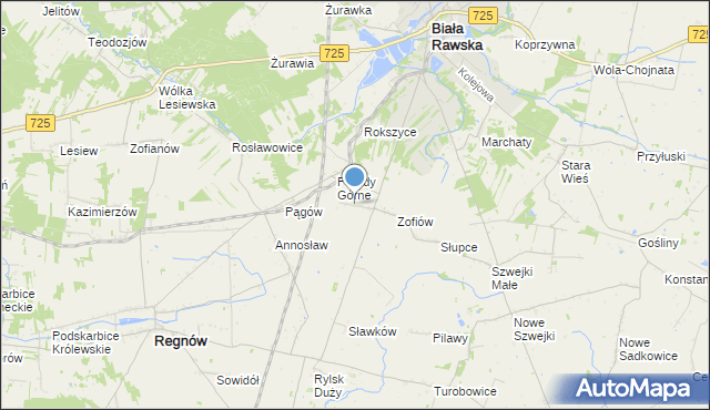 mapa Bronisławów, Bronisławów gmina Biała Rawska na mapie Targeo